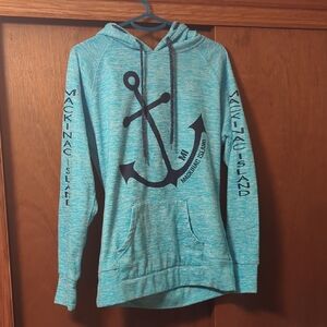Mackinac Island Teal Hoodie with Anchor Design
